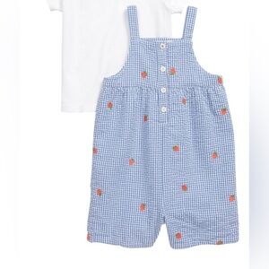 Mini Boden embroidered strawberries overalls dungarees jumpsuit gingham toddler